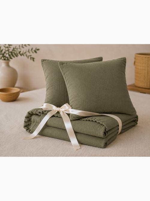 Pack Drap Housse + 2 Taies d’Oreiller Double Gaze de Coton GAÏA - Kiabi
