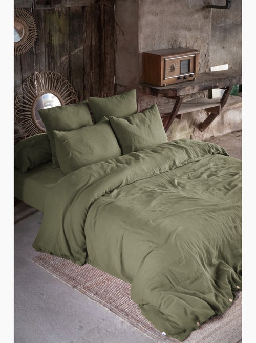 Pack Drap Housse + 2 Taies d’Oreiller Double Gaze de Coton GAÏA - Kiabi