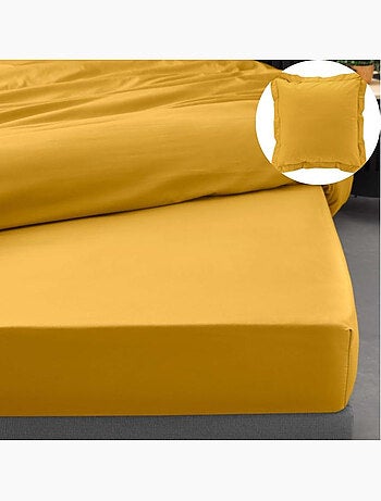 Pack drap housse king size + 2 taies en percale 78 fils