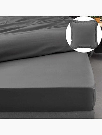 Pack drap housse king size + 2 taies en percale 78 fils