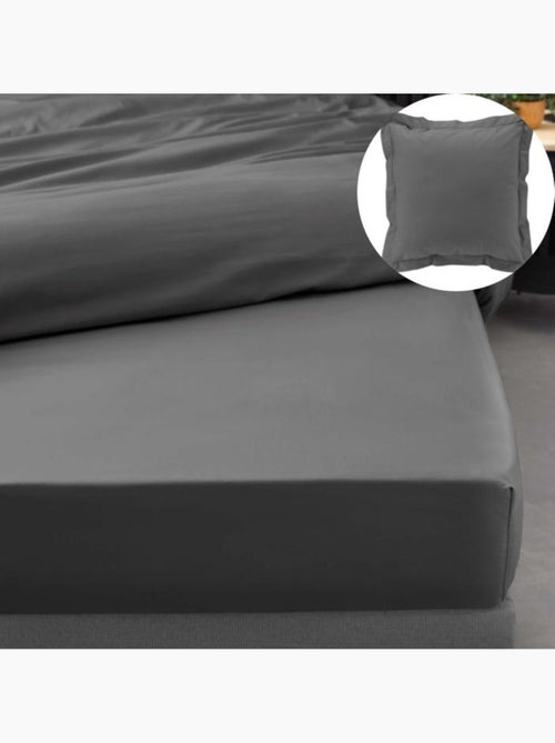 Pack drap housse king size + 2 taies en percale 78 fils - Kiabi
