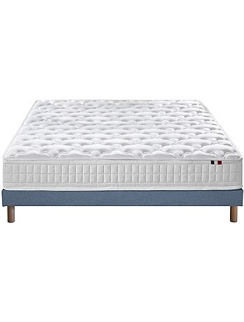 Pack ensemble matelas ressorts ASTRE, sommier, couette et oreillers - Sommier - Bleu denim