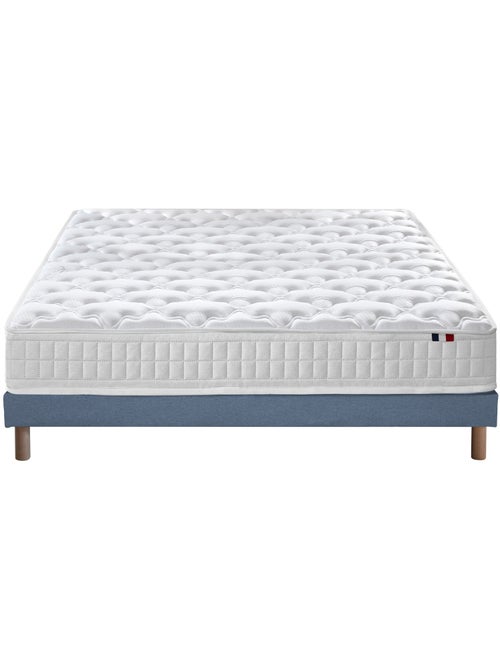 Pack ensemble matelas ressorts ASTRE, sommier, couette et oreillers - Sommier - Bleu denim - Kiabi