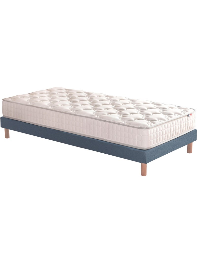 Pack ensemble matelas ressorts ASTRE, sommier, couette et oreillers - Sommier - Bleu denim Blanc Bleu - Kiabi