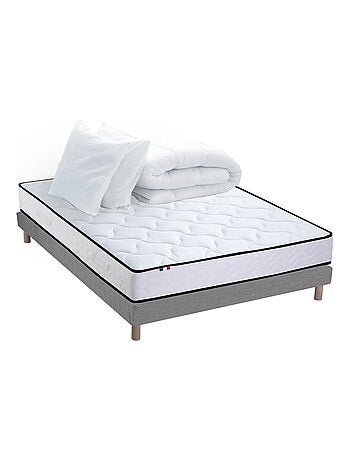Pack Ensemble Matelas Ressorts + Mémoire de forme + sommier + couette + oreillers, Sommier Gris
