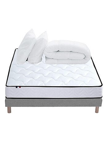 Pack Ensemble Matelas Ressorts + Mémoire de forme + sommier + couette + oreillers, Sommier Gris