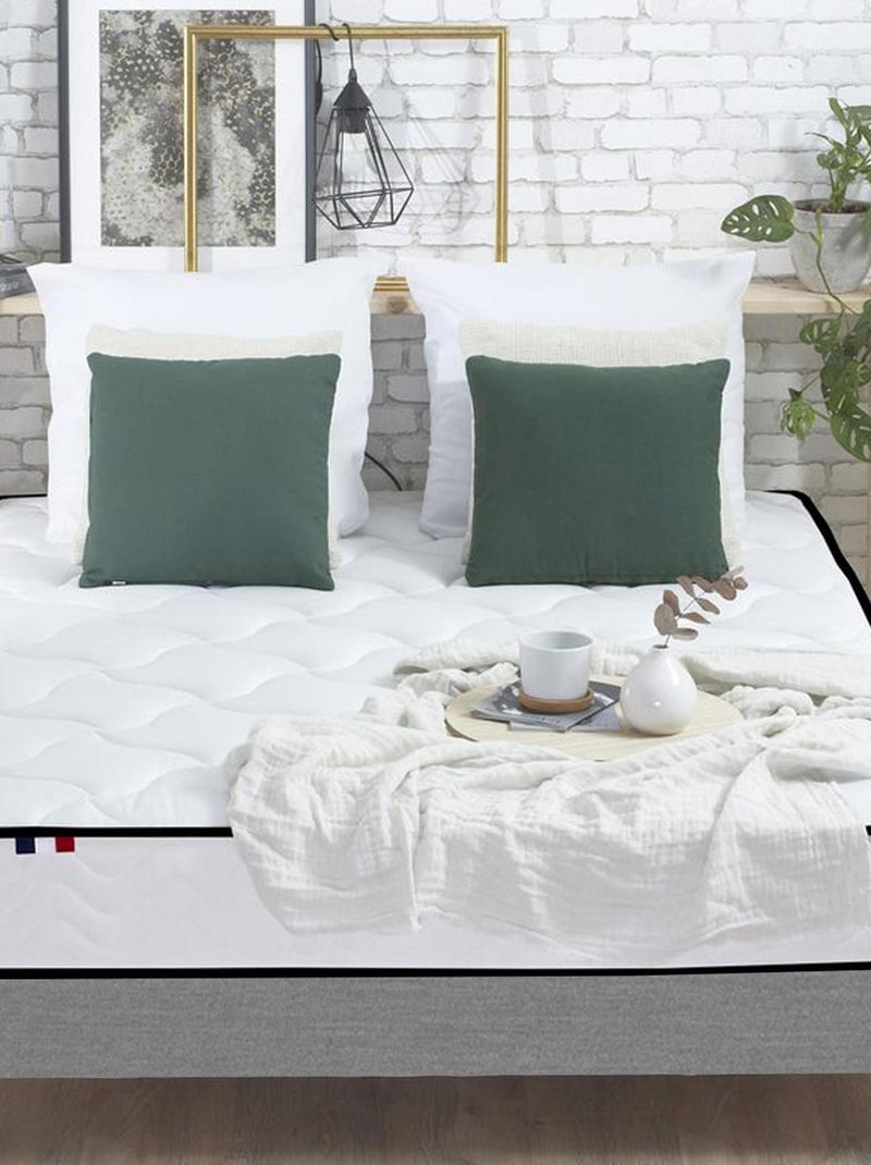 Pack Ensemble Matelas Ressorts + Mémoire de forme + sommier + couette + oreillers, Sommier Gris Blanc - Kiabi