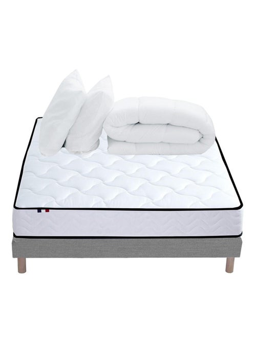 Pack Ensemble Matelas Ressorts + Mémoire de forme + sommier + couette + oreillers, Sommier Gris - Kiabi
