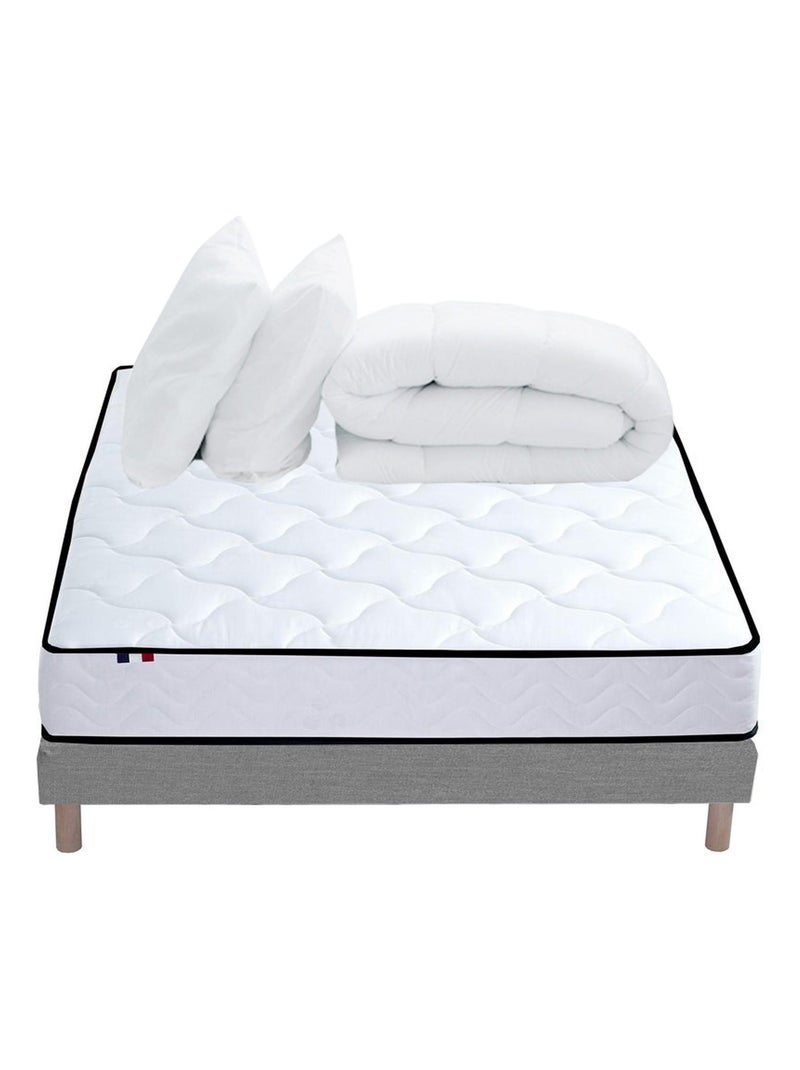 Pack Ensemble Matelas Ressorts + Mémoire de forme + sommier + couette + oreillers, Sommier Gris Blanc - Kiabi