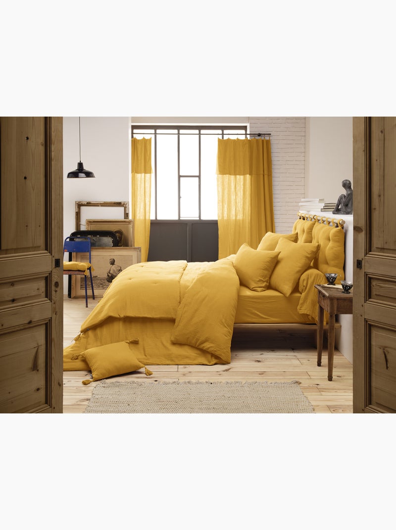 Pack gaze de coton parure de couette + drap housse + 2 taies - Safran - Kiabi