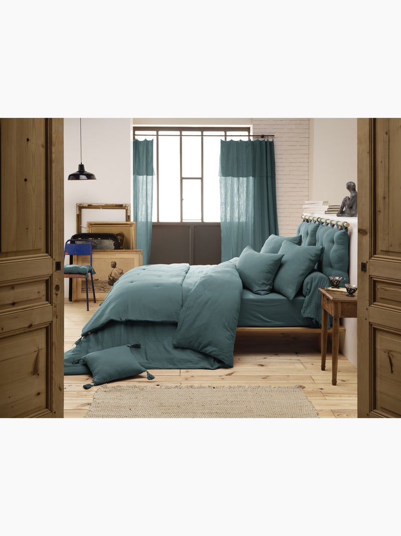 pack gaze de coton – parure de couette + drap housse + 2 taies Bleu - Kiabi
