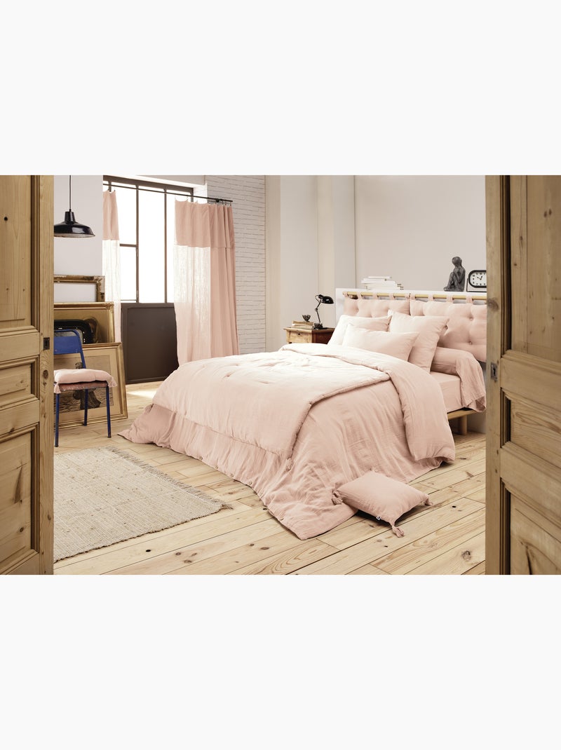 Pack gaze de coton — parure de couette + drap housse + 2 taies Rose poudré - Kiabi
