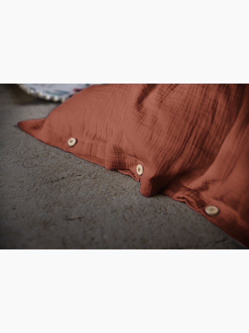 Pack gaze de coton — Parure de couette + drap housse + 2 taies Terracotta - Kiabi