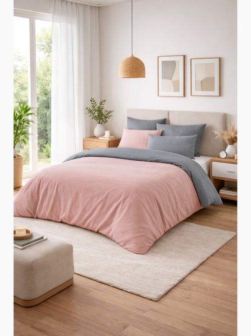 Pack HARMONIE 6 pièces Rose & Gris– Coton 57 fils – Housse 240x220 + Drap housse 140x190 cm - Kiabi Pack HARMONIE 6 pièces Rose & Gris– Coton 57 fils – Housse 240x220 + Drap housse 140x190 cm - Kiabi