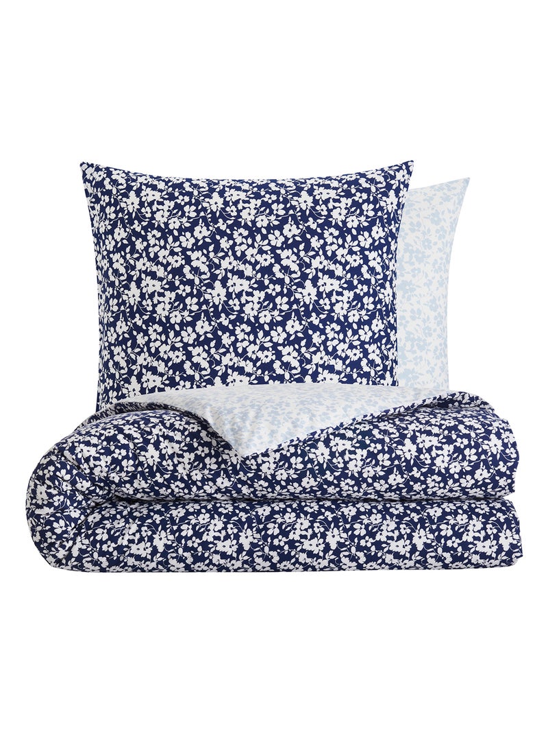 Pack Housse de couette + Taie(s) d'oreiller Coton Flora - DODO Bleu foncé - Kiabi