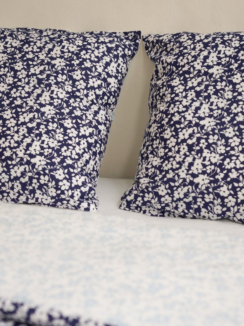 Pack Housse de couette + Taie(s) d'oreiller Coton Flora - DODO Bleu foncé - Kiabi