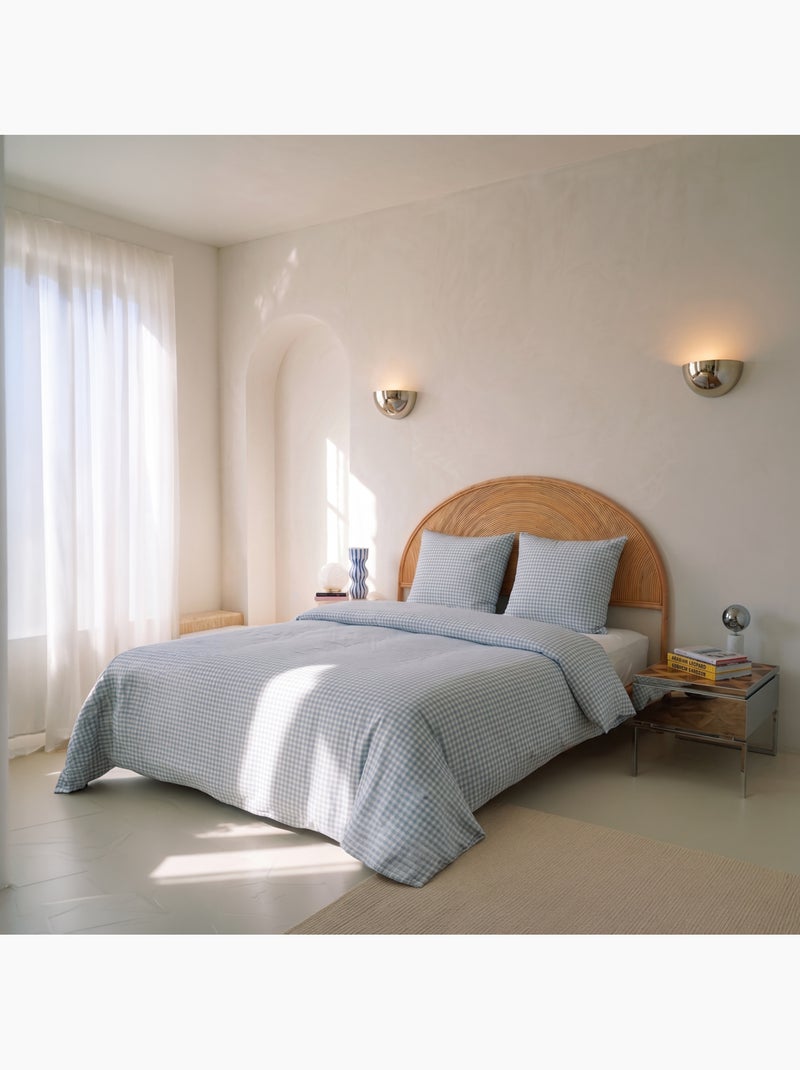 Pack housse de couette + taie(s) d'oreiller coton Vichy - DODO Bleu clair - Kiabi