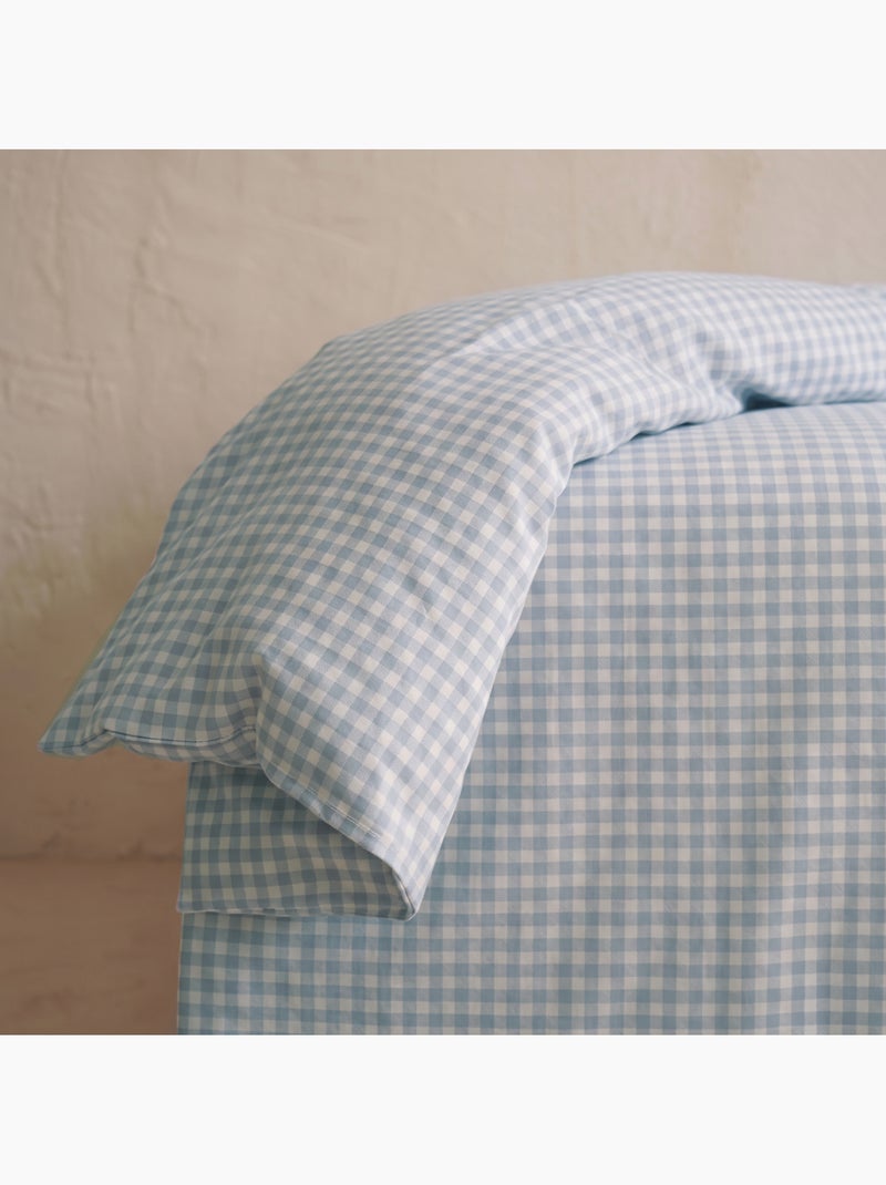 Pack housse de couette + taie(s) d'oreiller coton Vichy - DODO Bleu clair - Kiabi