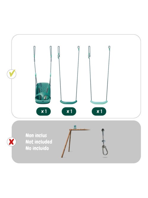 Pack Lilly SOULET 3 accessoires pour portique H195 cm : 2 balançoires et 1 siège bébé Lilly évolutif - Kiabi