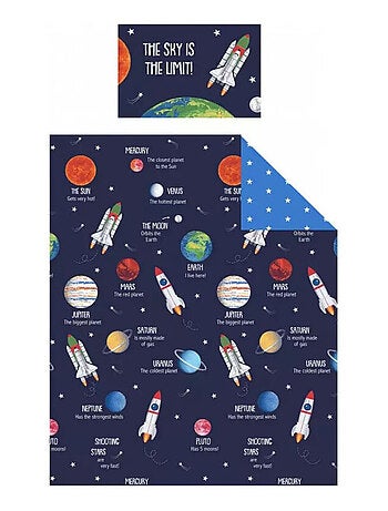 Pack Lit Espace et planètes avec Matelas et Textile complet - couchage 140x70 cm