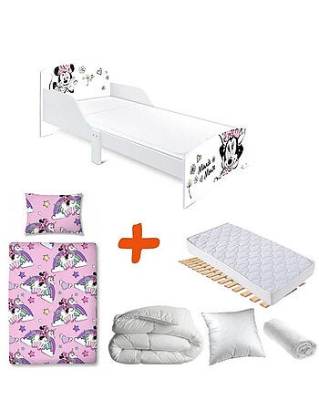 Pack Lit Minnie Vintage Disney Blanc Fleurs pastel 140x70 cm