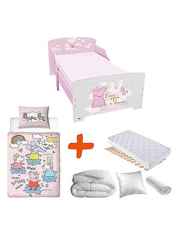 Pack Lit Peppa Pig avec Matelas et Textile complet - couchage 140x70 cm