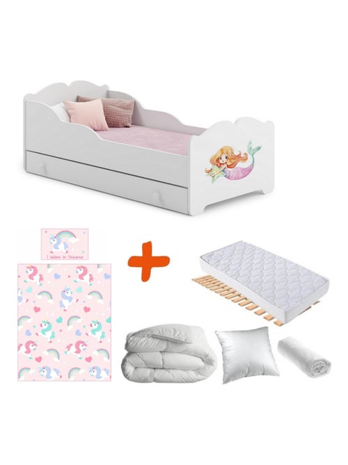 Pack Lit Sirène et étoile de mer + tiroir de rangement - 140 x 70 cm - Kiabi