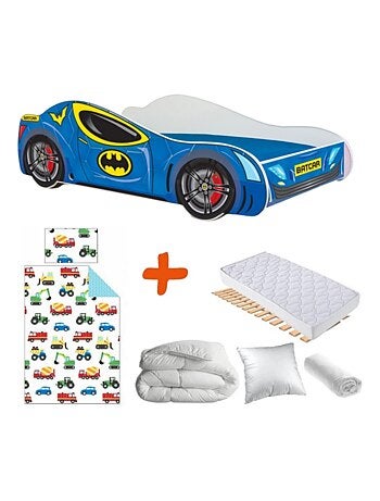 Pack Lit Voiture de course Batcar Bleue 140 x 70 cm