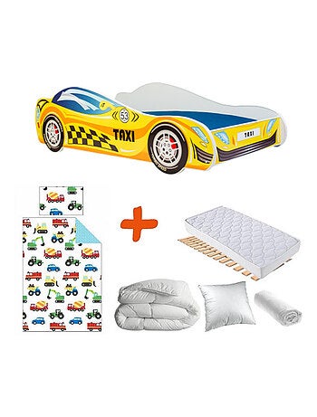 Pack Lit Voiture de course Taxi Jaune 53- 140 x 70 cm