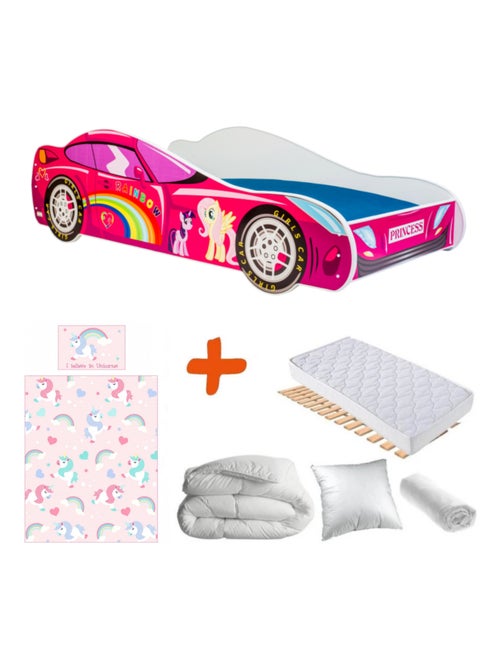 Pack Lit  Voiture Rose My Little Pony Princesse et Arc en ciel -140 x 70 cm - Kiabi