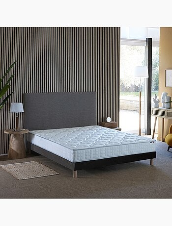 Pack literie ASTRE, matelas à ressorts et sommier en bois massif - 90 x 190 cm, Sommier - Gris chiné