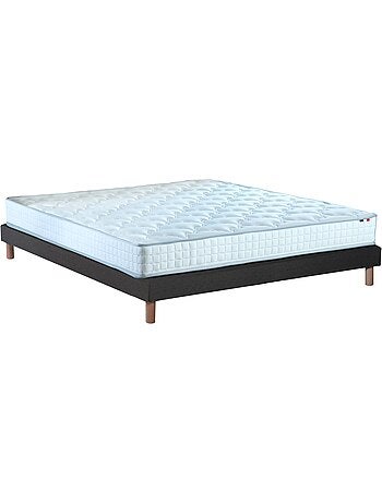 Pack literie ASTRE, matelas à ressorts et sommier en bois massif - 90 x 190 cm, Sommier - Gris chiné