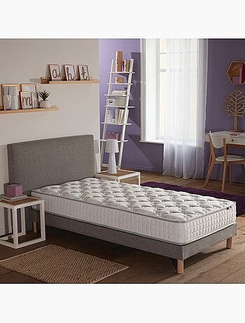 Pack literie ASTRE, matelas à ressorts et sommier en bois massif - 90 x 190 cm, Sommier - Gris chiné