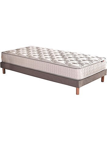 Pack literie ASTRE, matelas à ressorts et sommier en bois massif - 90 x 190 cm, Sommier - Gris chiné