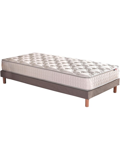 Pack literie ASTRE, matelas à ressorts et sommier en bois massif - 90 x 190 cm, Sommier - Gris chiné - Kiabi