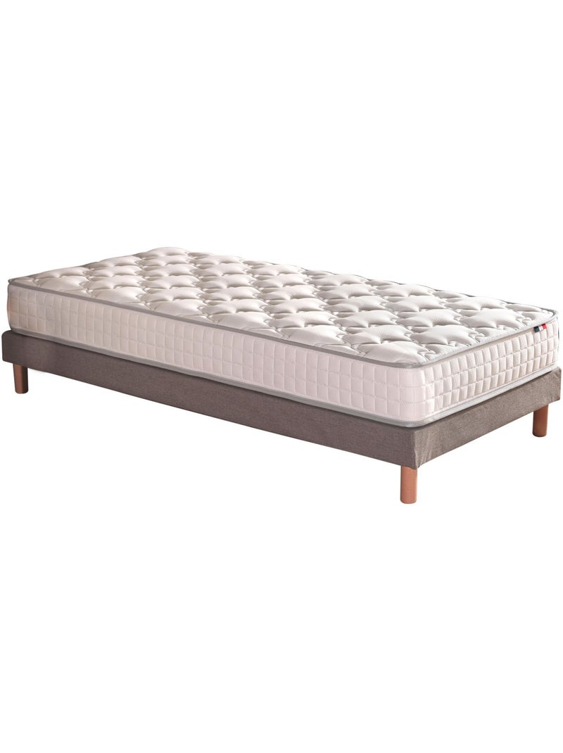 Pack literie ASTRE, matelas à ressorts et sommier en bois massif - 90 x 190 cm, Sommier - Gris chiné Blanc Gris - Kiabi