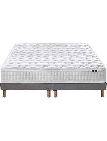 Pack literie ASTRE, matelas ressorts et sommier en bois massif - 2x80 x 200 cm, Sommier - Gris chin