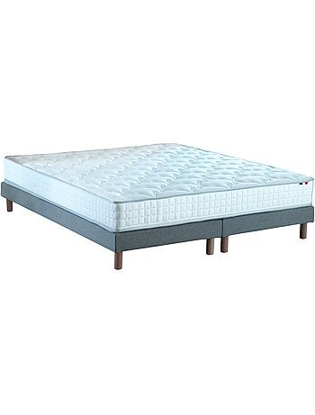 Pack literie ASTRE, matelas ressorts et sommier en bois massif - 2x80 x 200 cm, Sommier - Gris chin