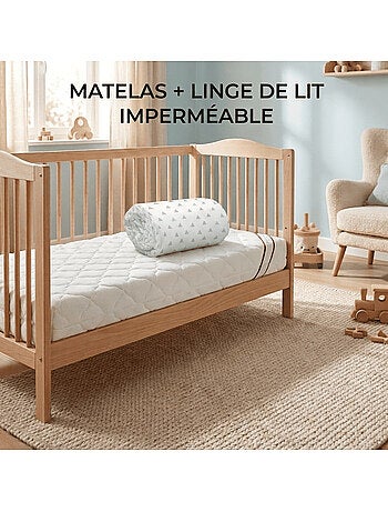 Pack Matelas Bamboo + Drap Magique Imprimé - Matelas Déhoussable et Drap-Housse Imperméable 2-en-1