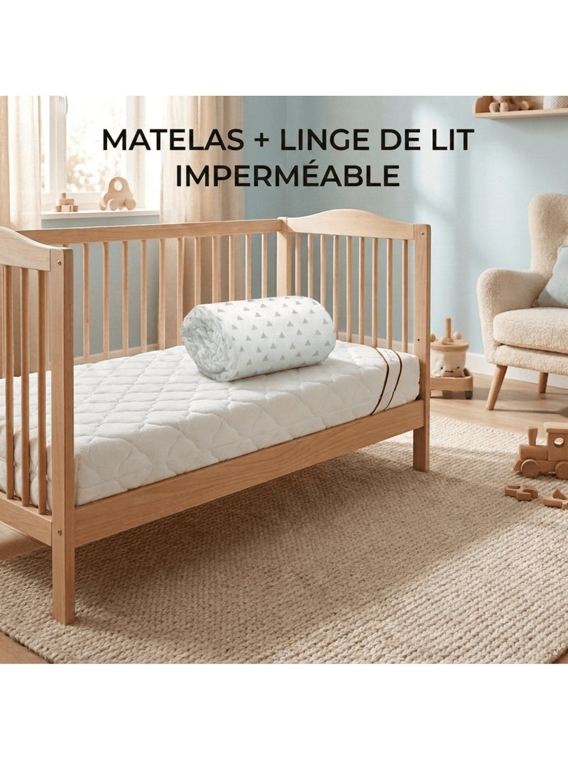 Pack Matelas Bamboo + Drap Magique Imprimé - Matelas Déhoussable et Drap-Housse Imperméable 2-en-1 Blanc - Kiabi