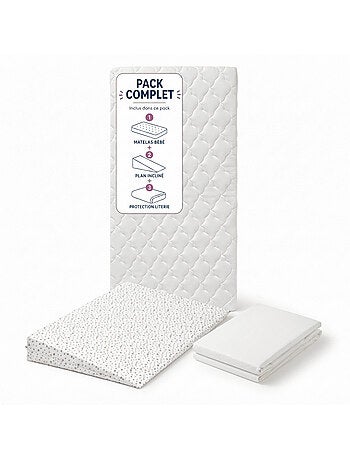 Pack Matelas B?b? 60x120 + Plan Inclin? ?toiles Dor?es + Prot?ge-Matelas - D?houssable et Sain