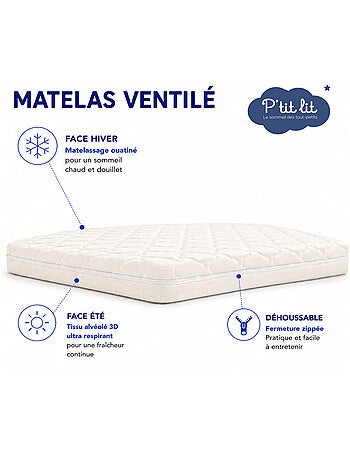 Pack Matelas B?b? 60x120 + Plan Inclin? ?toiles Dor?es + Prot?ge-Matelas - D?houssable et Sain