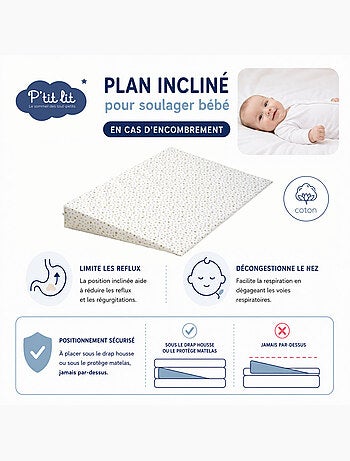 Pack Matelas B?b? 60x120 + Plan Inclin? ?toiles Dor?es + Prot?ge-Matelas - D?houssable et Sain