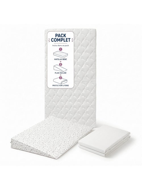 Pack Matelas B?b? 60x120 + Plan Inclin? ?toiles Dor?es + Prot?ge-Matelas - D?houssable et Sain - Kiabi Pack Matelas B?b? 60x120 + Plan Inclin? ?toiles Dor?es + Prot?ge-Matelas - D?houssable et Sain - Kiabi