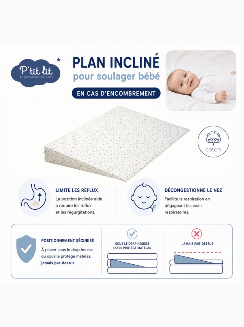 Pack Matelas B?b? 60x120 + Plan Inclin? ?toiles Dor?es + Prot?ge-Matelas - D?houssable et Sain Blanc - Kiabi