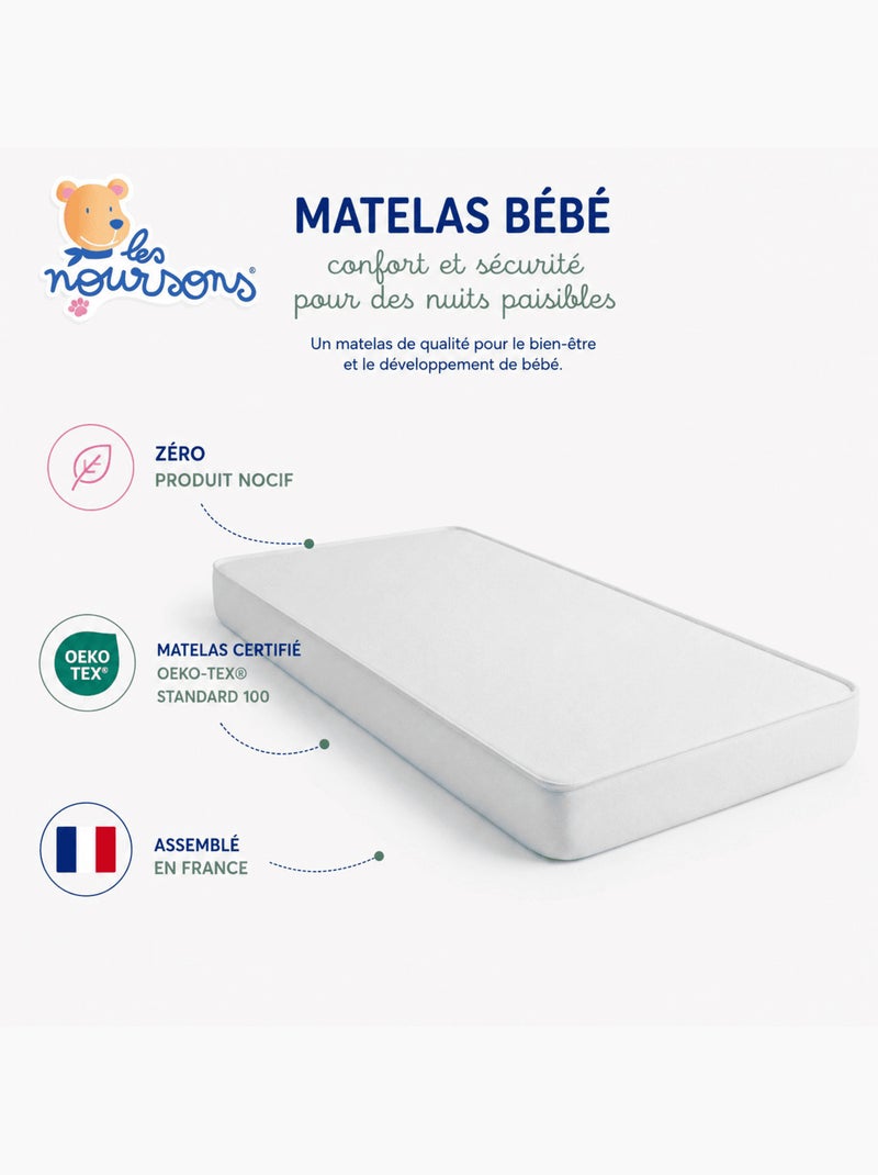 Pack matelas bébé 60x120 cm + plan incliné coton - confort souple et position idéale Blanc Beige Bleu - Kiabi