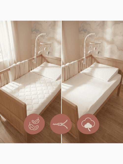 Pack Matelas Bébé 60x120 + Plan Incliné Étoiles Dorées + Protège-Matelas - Déhoussable et Sain - Kiabi
