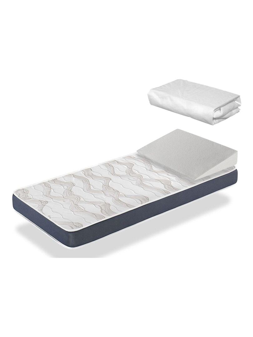 Pack matelas bebe BABY BLEU H14cm + plan incliné 15º + protège matelas Blanc Bleu - Kiabi