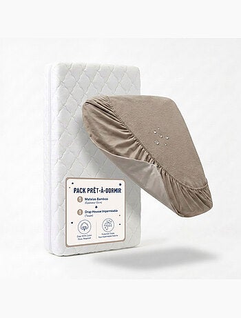 Pack Matelas Déhoussable Bamboo + Drap-Housse Imperméable Taupe