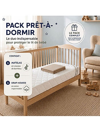 Pack Matelas Déhoussable Bamboo + Drap-Housse Imperméable Taupe